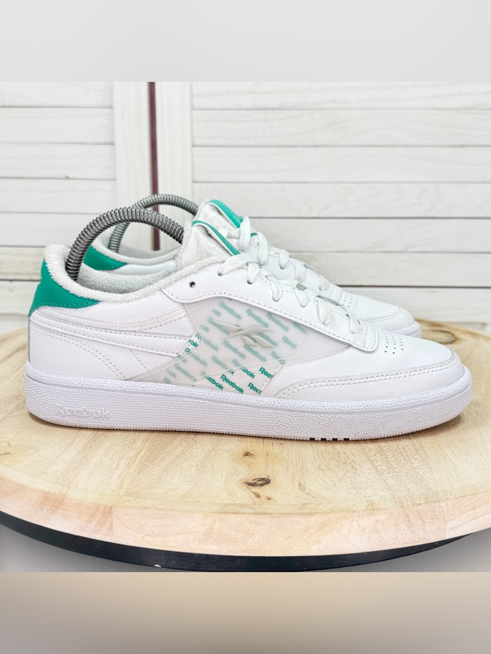 Reebok Club C 85 Logo Tennis Shoes Sneakers White Green Women Size 8 Preppy